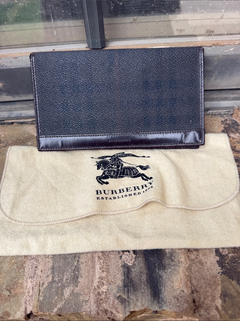 Burberry Men's Dark Brown Textured Leather Bifold Wallet